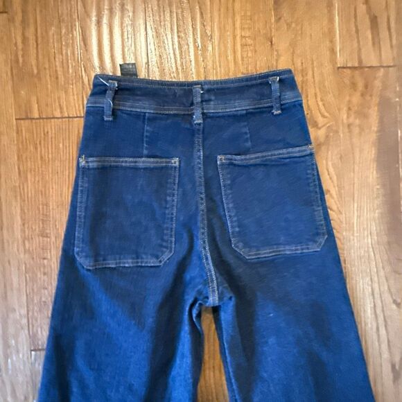 Zara Marine patch pocket dark indigo wash wide leg crop jeans 4 - Picture 10 of 11